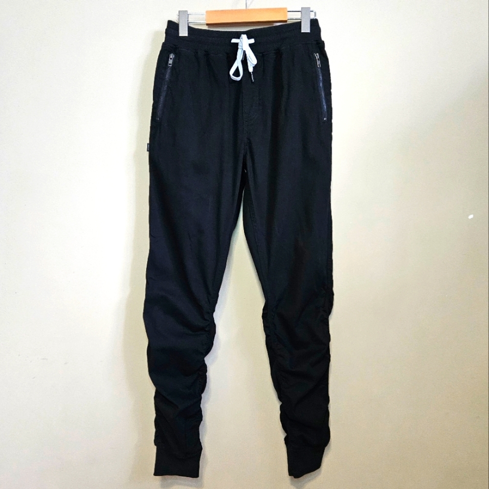 Fairplay Black Jogger Drawstring Elastic Waist Stretch Ruched Bottoms Size 34